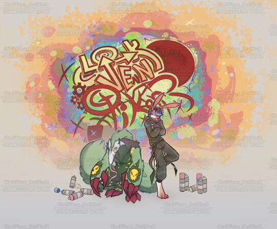 Commission for MilkyBehemoth — Graffiti comm with MilkyBehemoth's ocs, Rhubarb and Muffin